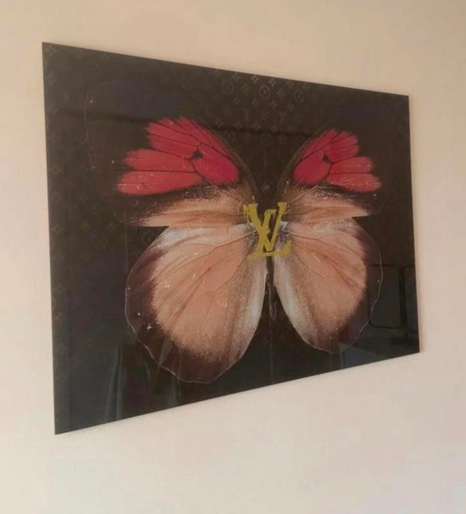 Glasschilderij - Louis Vuitton VLINDER - Ter Halle - 80x60cm, Ophalen