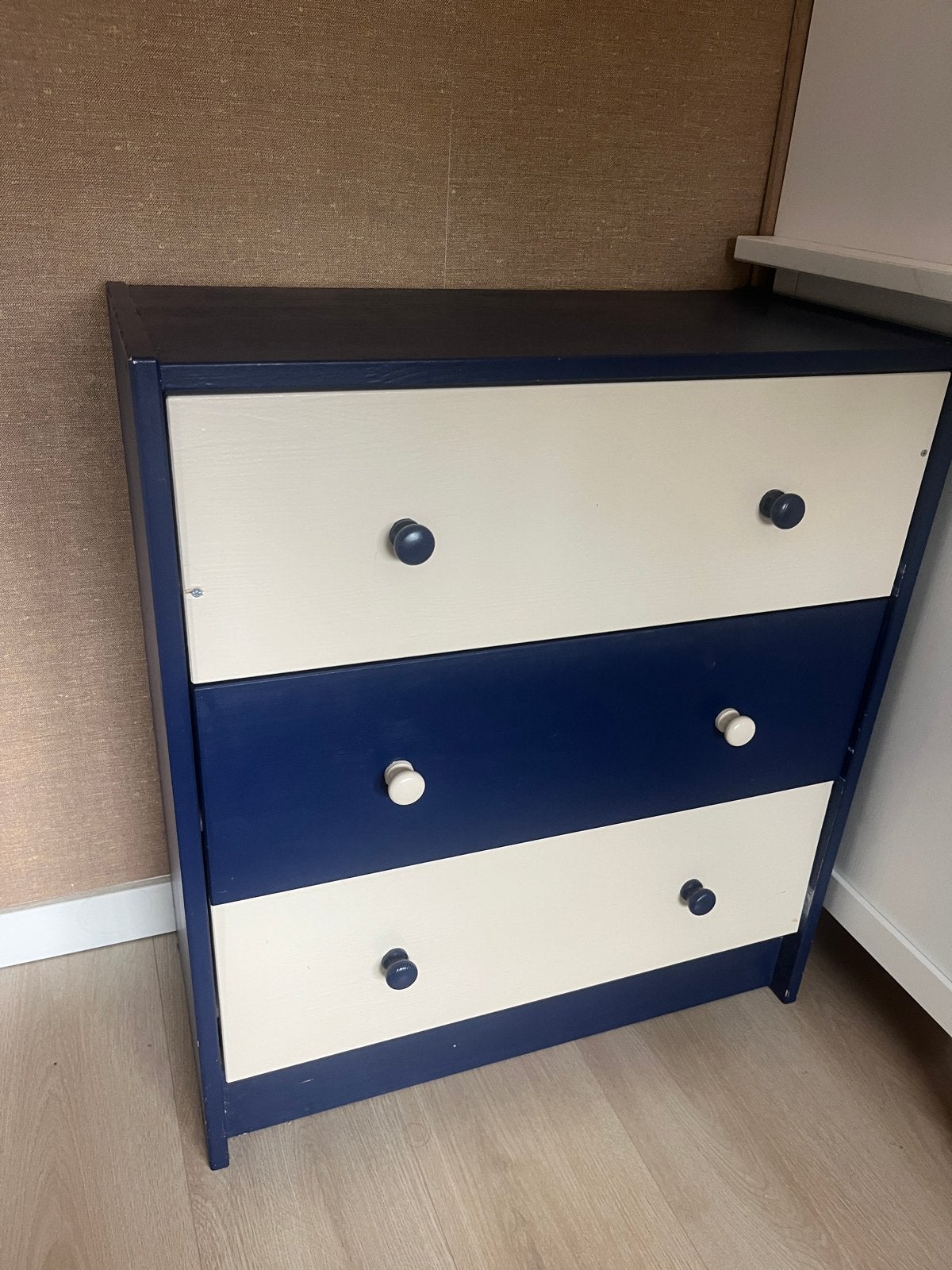 Leuke ladekast met 3 lades - Blauw/Wit, Ophalen, Gebruikt, 50 tot 100 cm, 3 of 4 laden