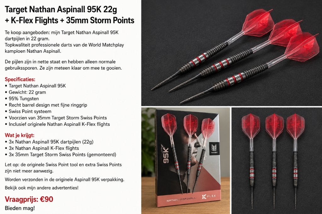 Target Nathan Aspinall 95K 22g | K-Flex | 35mm Storm Points, Sport en Fitness, Darts, Ophalen of Verzenden, Zo goed als nieuw