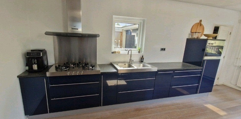 Hebaform keuken hoogglans lak, donkerblauw, granieten blad,, Ophalen, Gebruikt, Blauw, Graniet of Steen