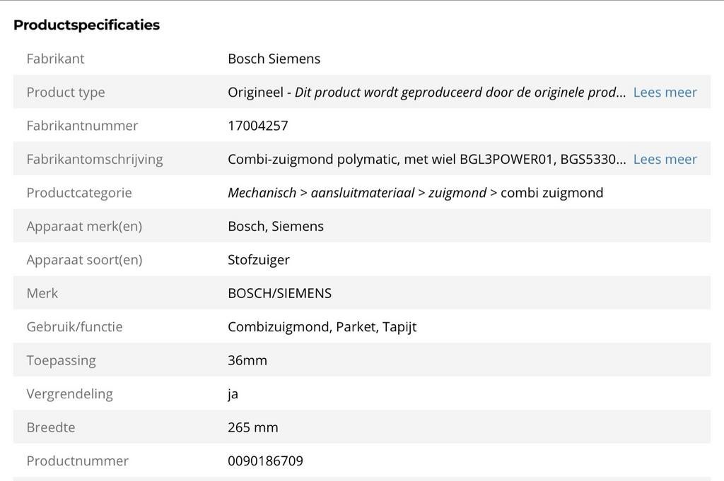 Bosch Siemens SilentCleanpremium stofzuigervoet, Ophalen of Verzenden, Gebruikt