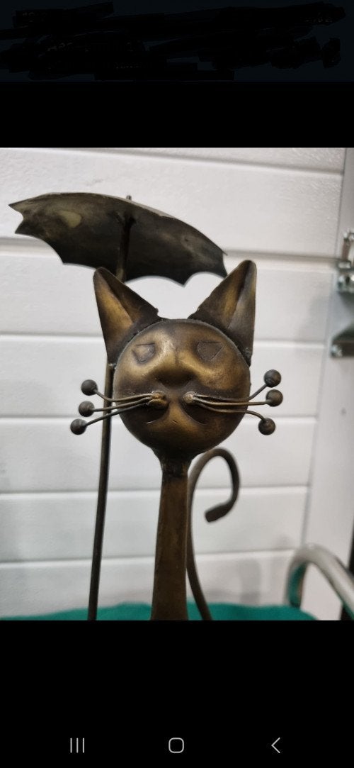 beeld poes messing met paraplu vintage, Ophalen of Verzenden