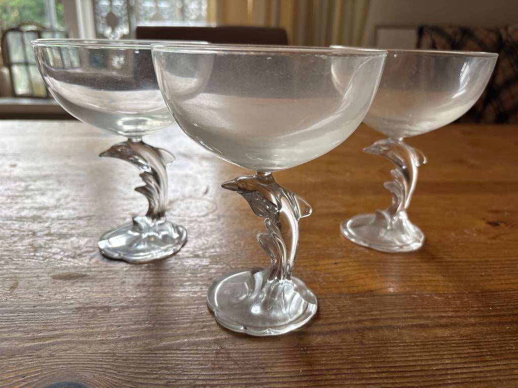 Set van 3 Vintage Dolfijn Champagne Coupes / ijs coupes, Ophalen of Verzenden