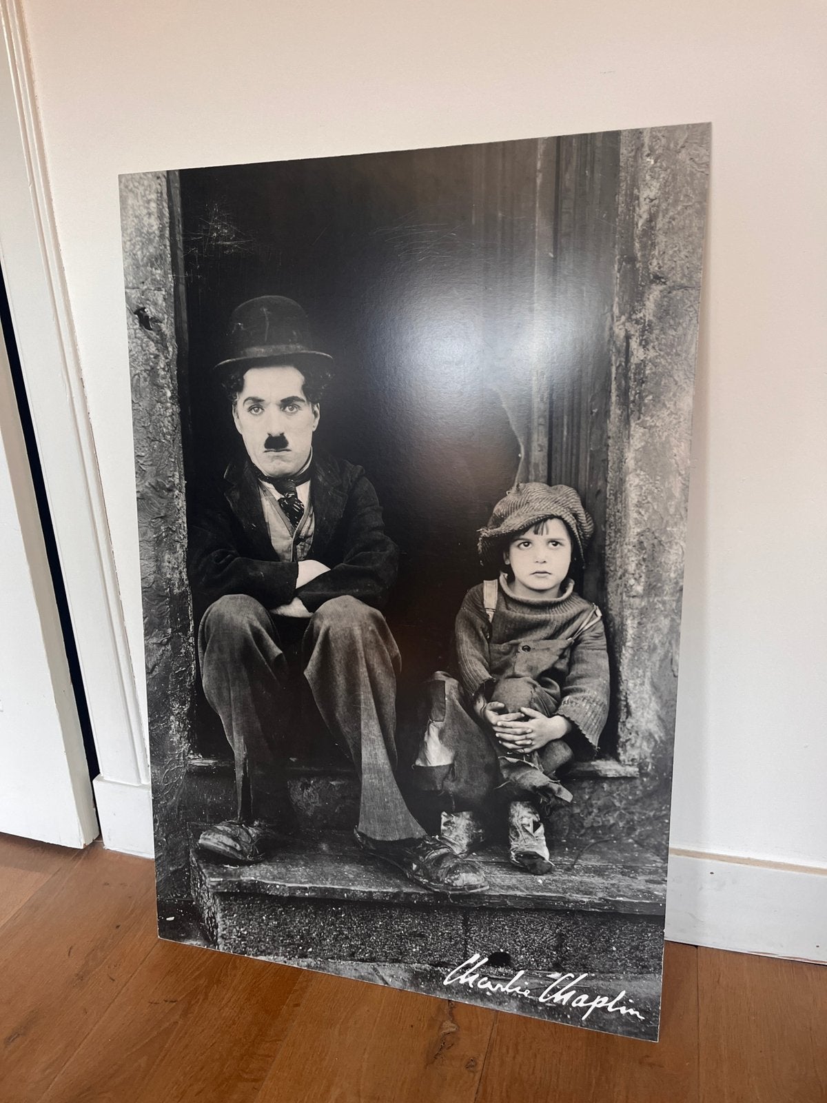 Posters op aluminium charlie chaolin manhatten, Ophalen, Zo goed als nieuw, Schilderij