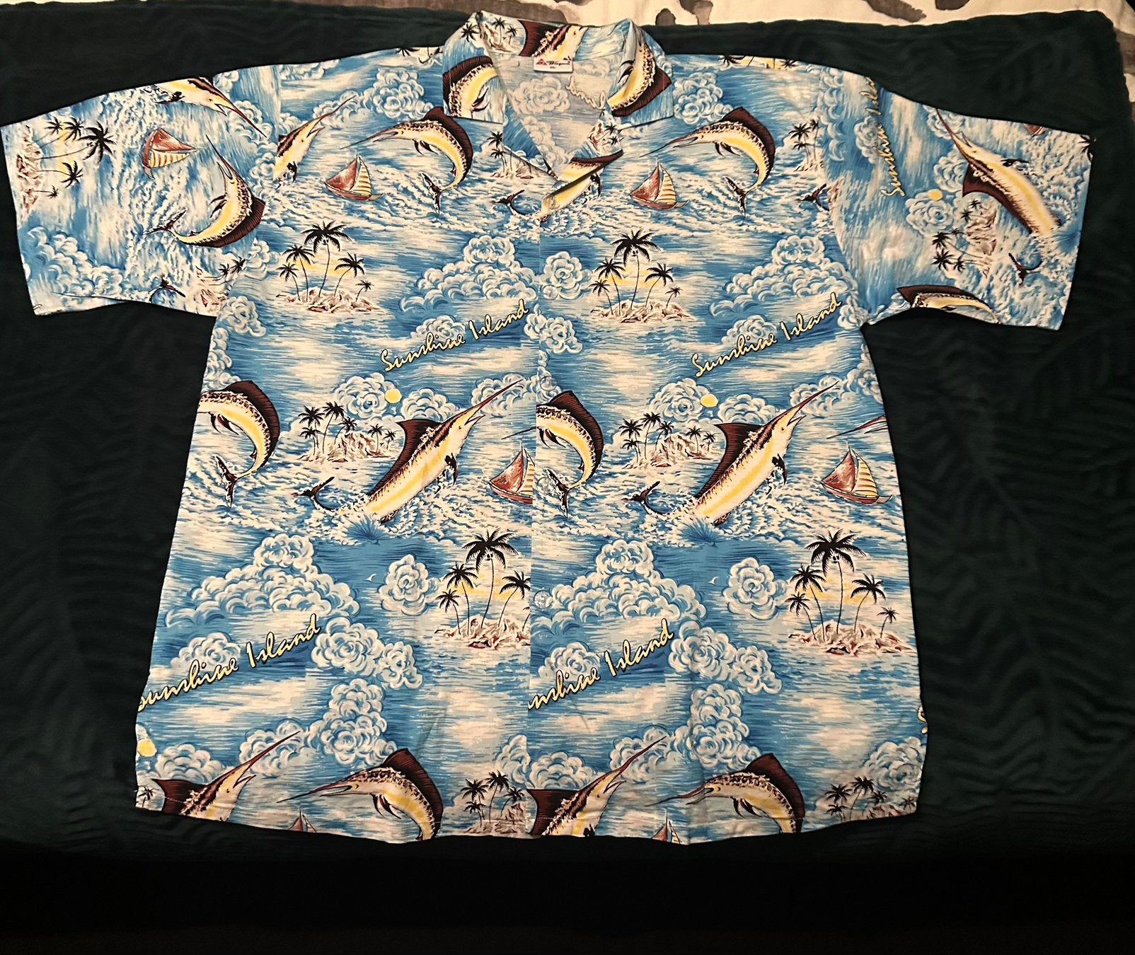 Tropische blouse XL oldschool, Ophalen of Verzenden, Zo goed als nieuw, Blauw, Halswijdte 43/44 (XL)
