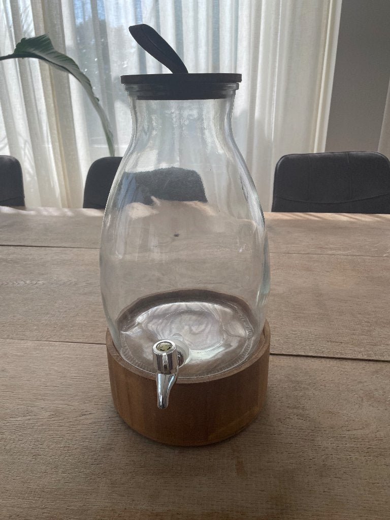 Sapkan 5 ltr, glas met houten deksel en onderkant, Ophalen, Zo goed als nieuw, Overige merken, Glas