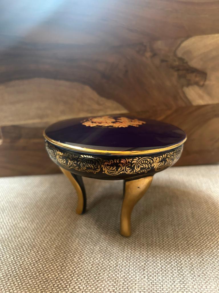 Vintage Limoges Castel Doos op Pootjes Kobaltblauw 22k Goud, Ophalen of Verzenden
