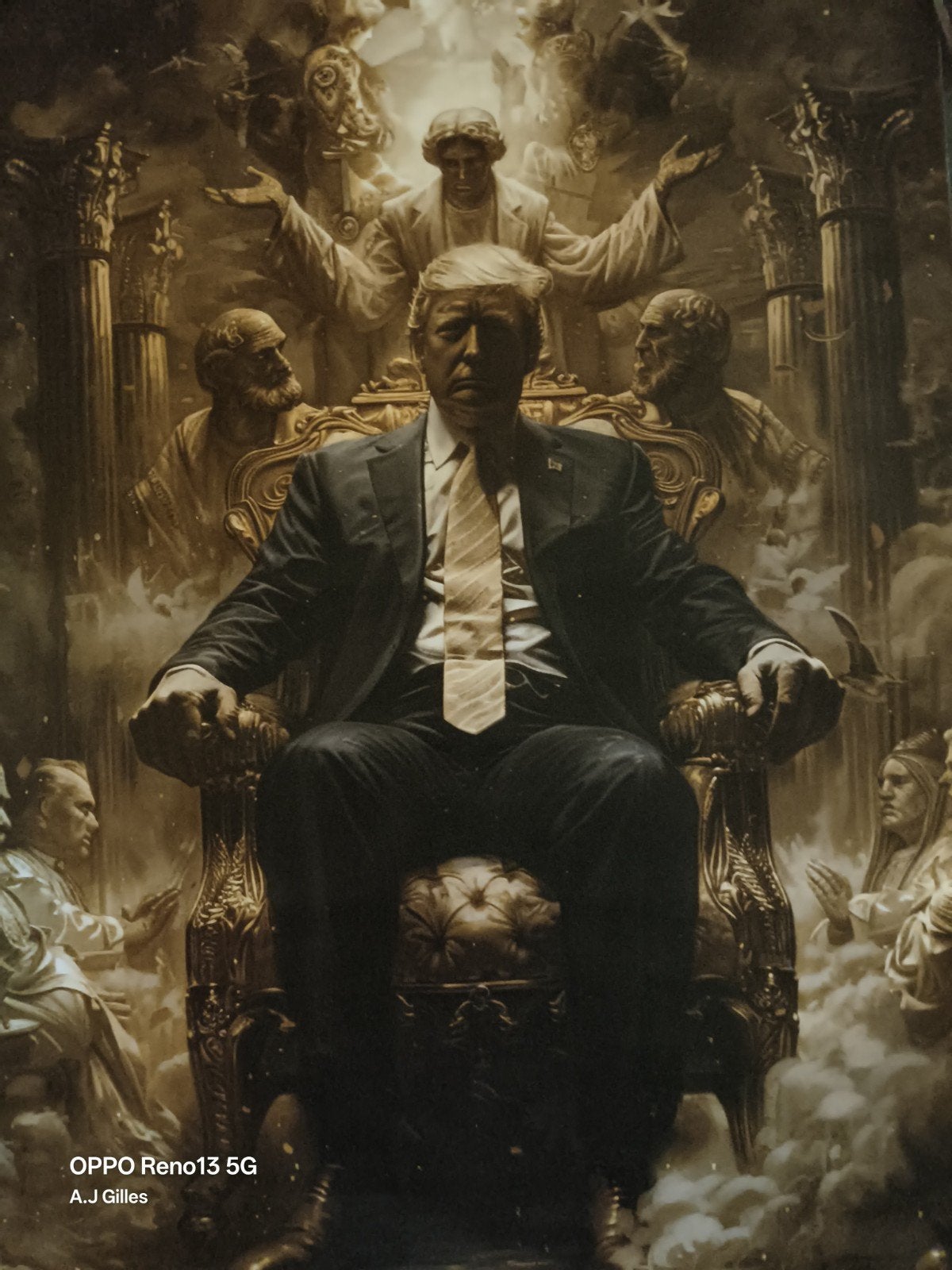 Donald Trump op Troon - Kunstprint 59x40 cm, Ophalen of Verzenden