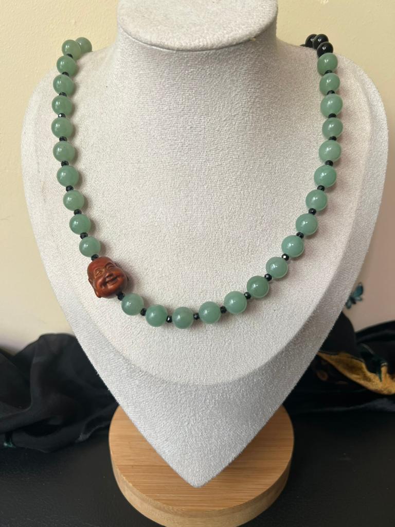 Aventurijn onyx ojime bead boeddha beschermt geluk uniek, Nieuw, Ophalen of Verzenden, Steen of Mineraal, Verstelbaar