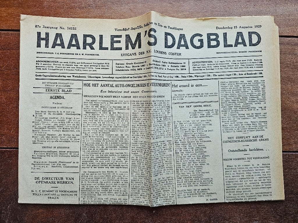 Haarlem's Dagblad - Donderdag 15 Augustus 1929, Boeken, Ophalen of Verzenden, Zo goed als nieuw, Krant