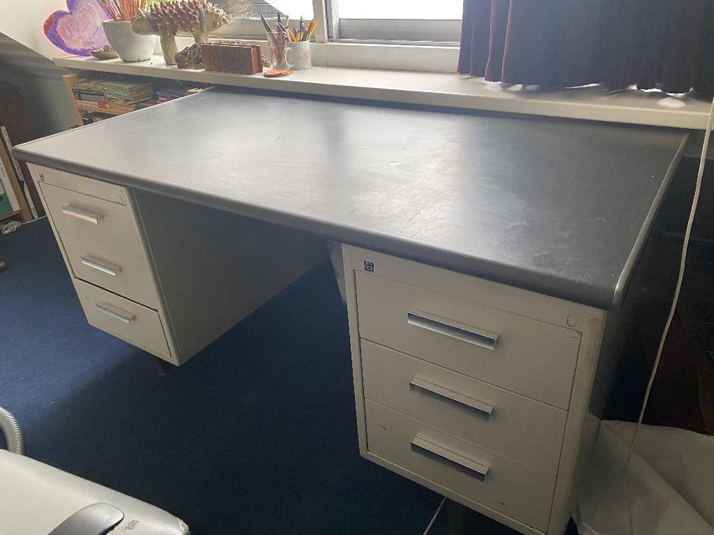 Gispen bureau met lades, grijs, design, vintage, Ophalen, Gispen, Gebruikt, 150 cm