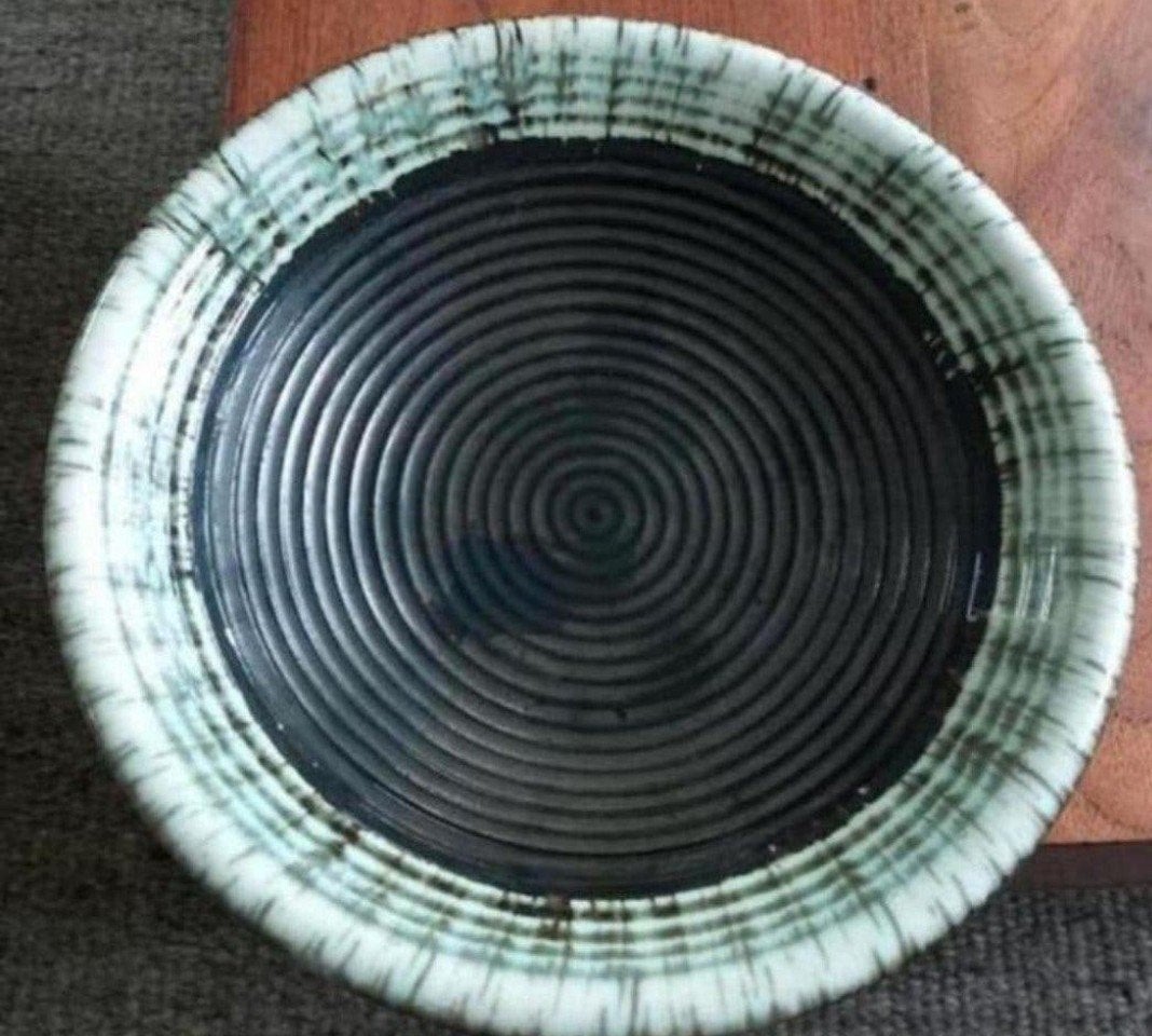 Vintage Keramische Schaal - Spiraalpatroon Groen/Bruin, Ophalen of Verzenden