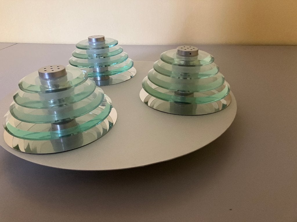 Mooie moderne plafondlamp plafonnière metaal en glas 41 cm, Zilver, Inclusief lichtbron, Ophalen of Verzenden, Zo goed als nieuw