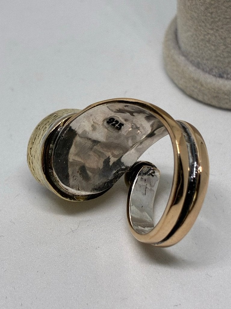 Zilver 925 ring met koper en rode steen, Zilver en edelstenen, Vagif.hamidov@hotmail.com, 20 of groter, Nieuw