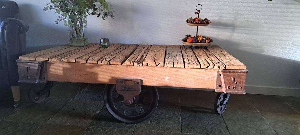 Rustieke houten bank/tafel, industriële stijl, Ophalen of Verzenden
