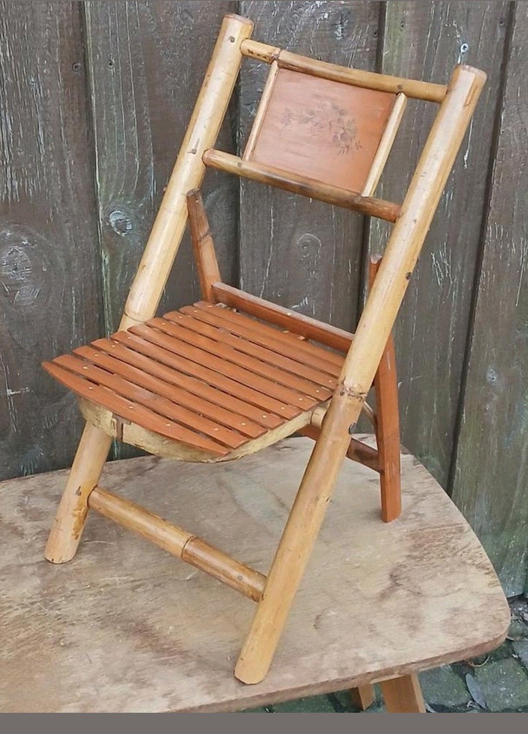 Vintage Bamboe Stoel met Bloemmotief, Antiek en Kunst, Antiek | Meubels | Stoelen en Banken, Ophalen of Verzenden