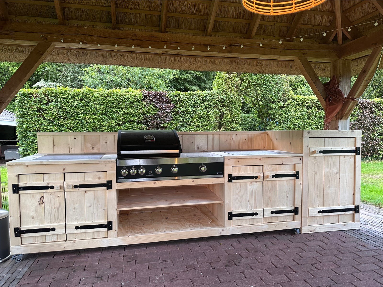 Steigerhouten Buitenkeuken + Bijpassende Koelkastkast, Tuin en Terras, Buitenkeukens, Ophalen, Nieuw, Houtskool