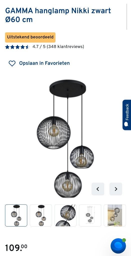 Gamma Nikki plafondlamp, Ophalen, Zwart, Zo goed als nieuw, Hanglamp