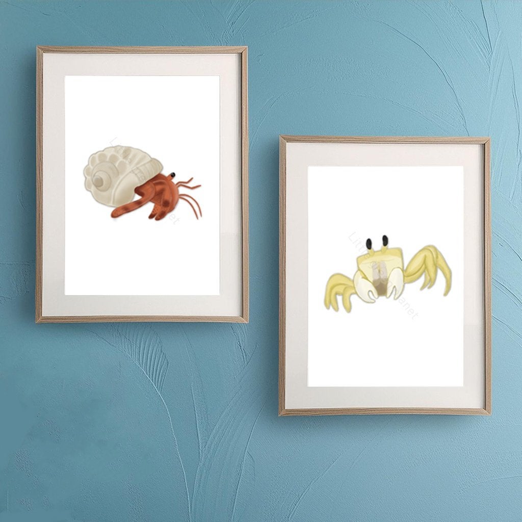 Zeedieren poster set | Krab & heremietkreeft | 2 printables, Kinderen en Baby's, Verzenden, Nieuw