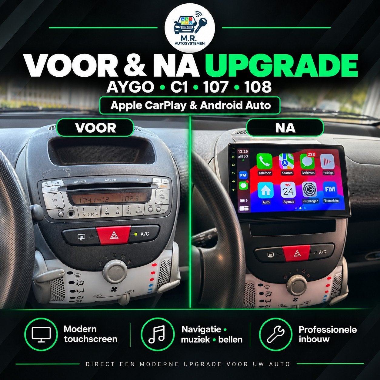 Carplay/Android Auto Multimedia AYGO,C1,107,108 + Inbouw, Info@mrautosystemen.nl, Citroën, -, Nieuw