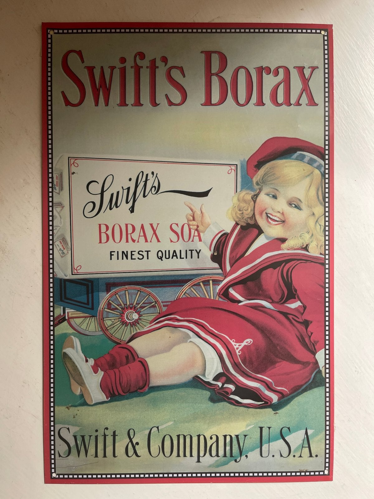 Vintage Swift's Borax Zeep Reclamebord - Swift & Company U.S, Ophalen of Verzenden, Gebruikt, Reclamebord