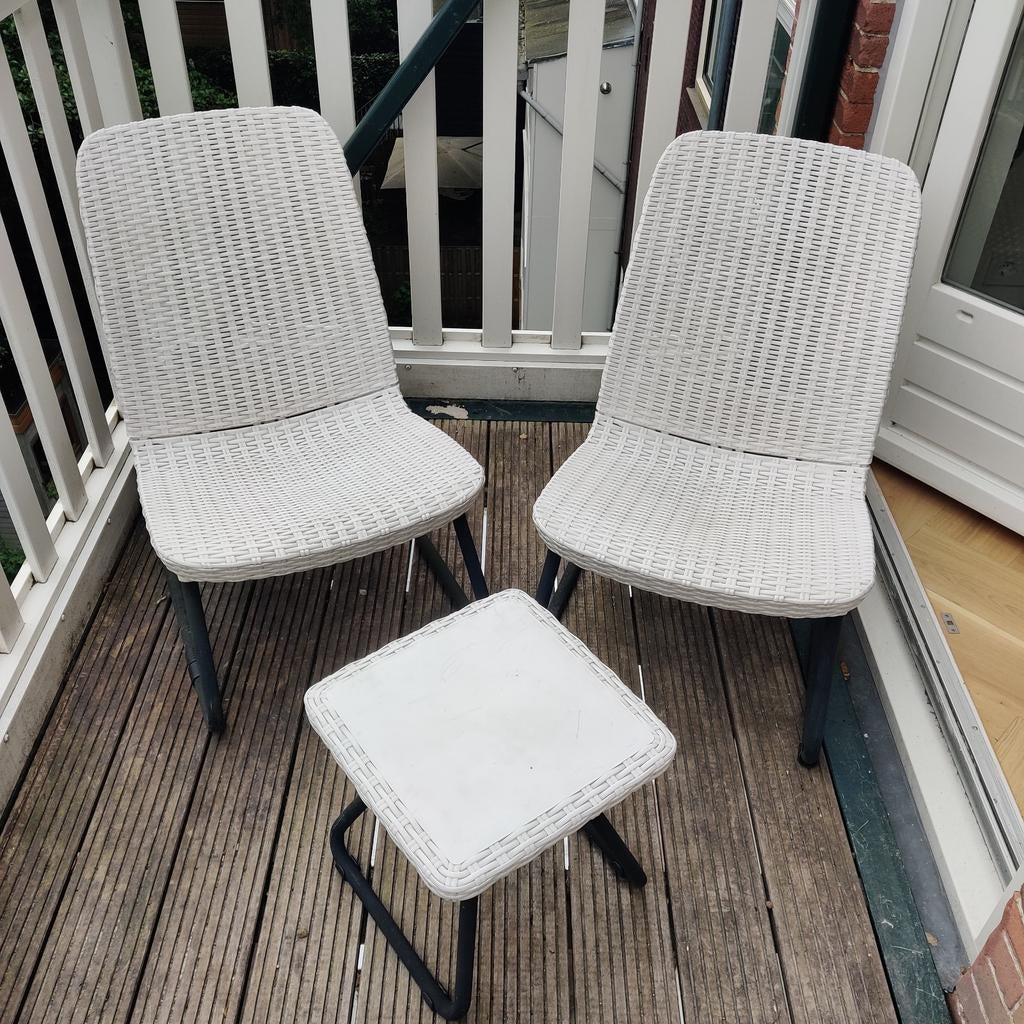 Balkonset Tuinset Stoelen met Bijzettafel Loungestoelen, Tuin en Terras, Tuinsets en Loungesets, Kunststof, Gebruikt, Bijzettafel