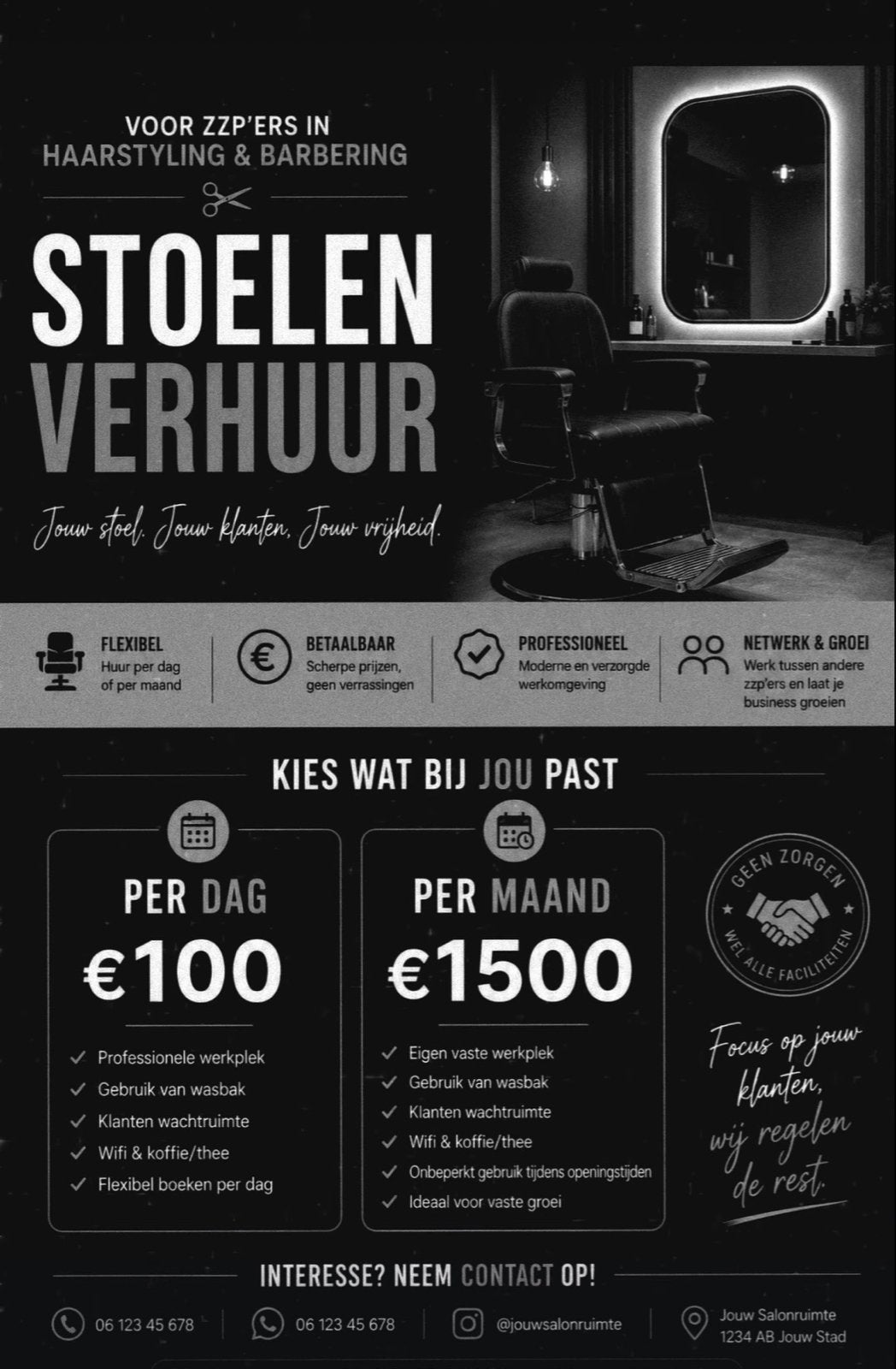 Kapper stoelen verhuren, Knippen