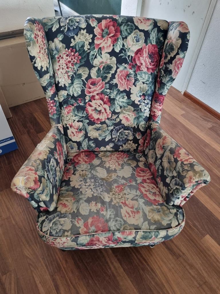 Ikea Strandmon fauteuil met bloemenprint, Huis en Inrichting, Fauteuils, Ophalen, Gebruikt, 75 tot 100 cm, 75 tot 100 cm