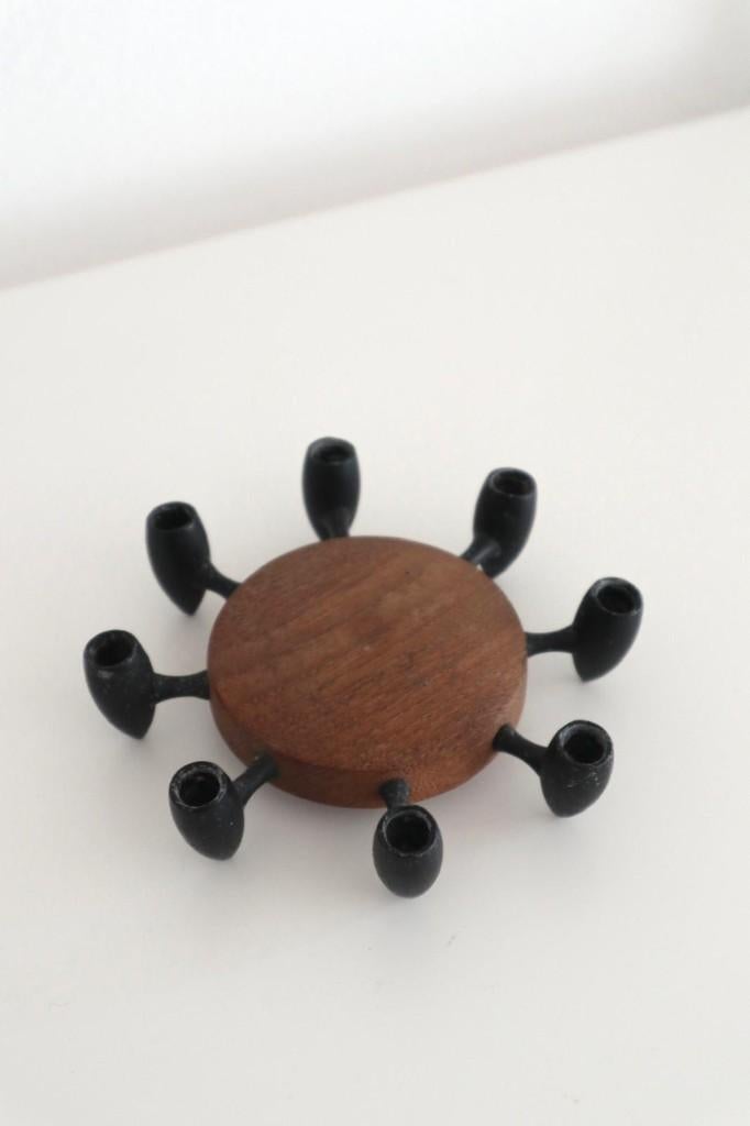 Vintage Digsmed teak kandelaar / retro mid century deens 60, Bruin, Ophalen of Verzenden, Zo goed als nieuw, Hout