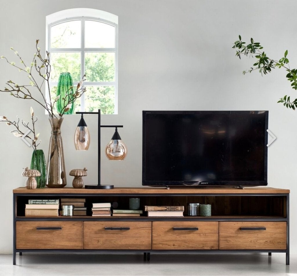 Tv meubel Romaro, Ophalen, Teakhout, Zo goed als nieuw, 200 cm of meer