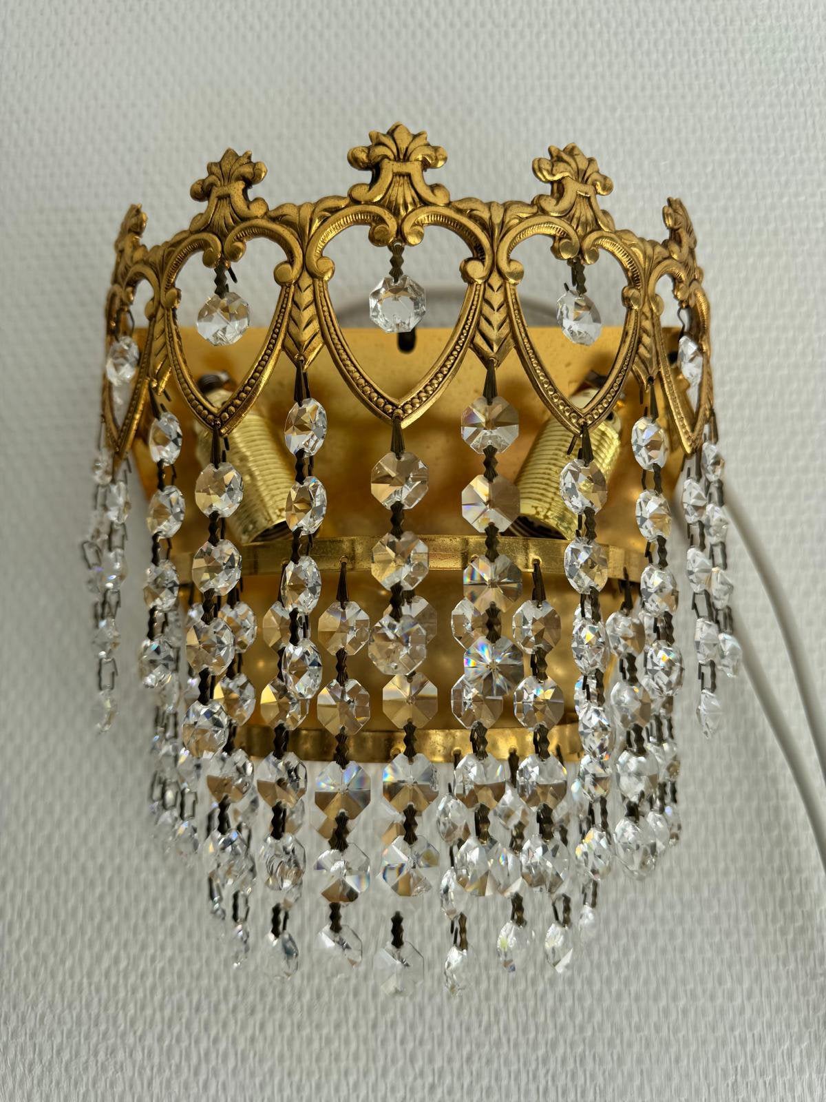 Antieke kristallen wandlamp, Huis en Inrichting, Lampen | Wandlampen, Ophalen, Zo goed als nieuw, Overige materialen