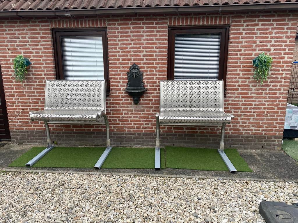 2 x RVS Tuinbanken !!!, Ophalen, RVS, Gebruikt, 2 x RVS Tuinbanken