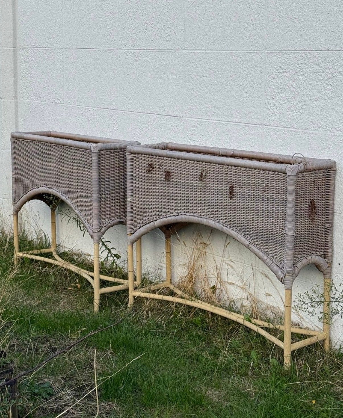 Set van 2 rotan plantenbakken voor buiten, Tuin en Terras, Overige materialen, Gebruikt, 100 cm of meer, Balkon