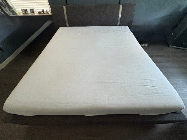 Tweepersoonsbed met hoofdbord 180x200, Ophalen, Tweepersoons, Zo goed als nieuw, 180 cm