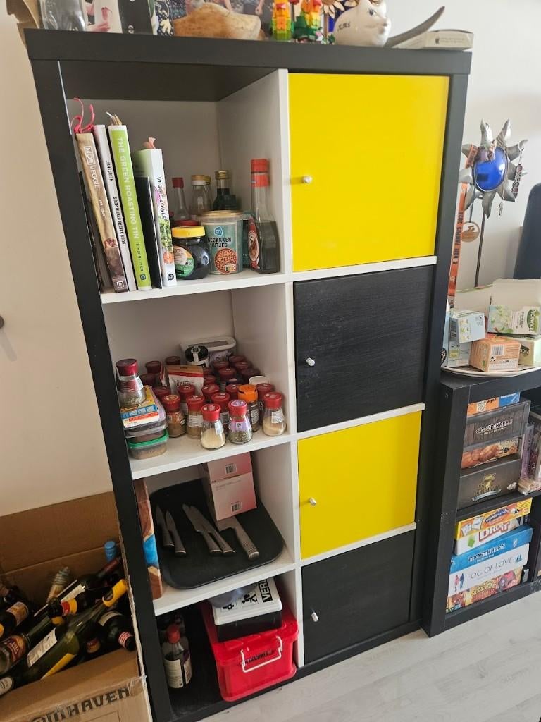 IKEA kallax kast 4x2 zwart wit geel, Ophalen, IKEA KALLAX, Gebruikt, 100 tot 150 cm