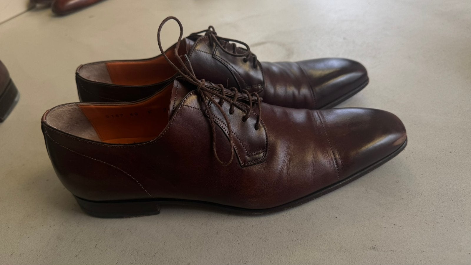 Santoni Luxe Leren Veterschoenen – Donkerbruin – Maat 7 / 41, Ophalen of Verzenden, Gedragen, Bruin