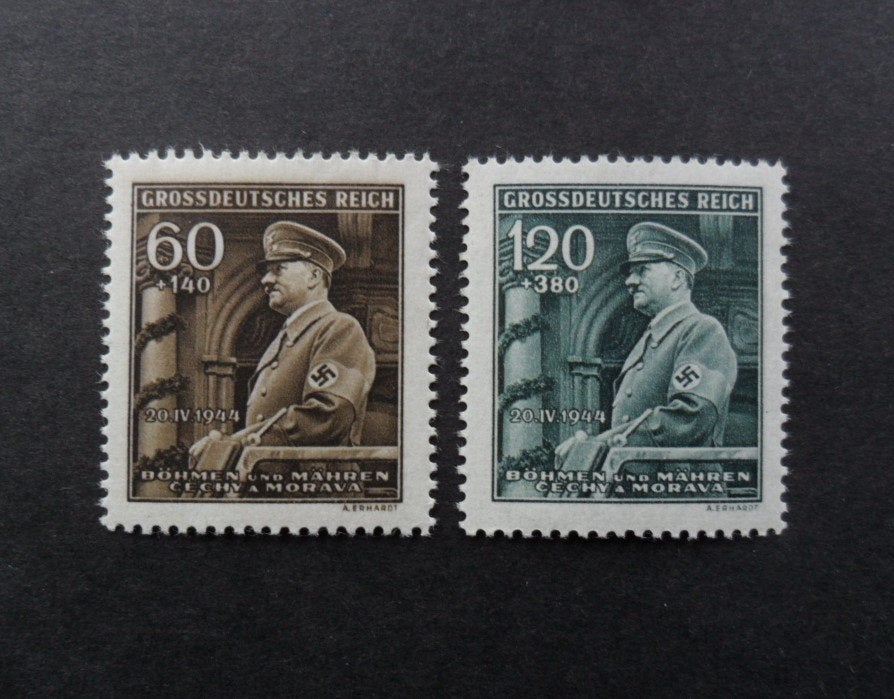Historie 3erijk/Bohmen - 2 zegels 55e verjaardag Hitler 1944, Ophalen of Verzenden, Duitsland, Overige typen