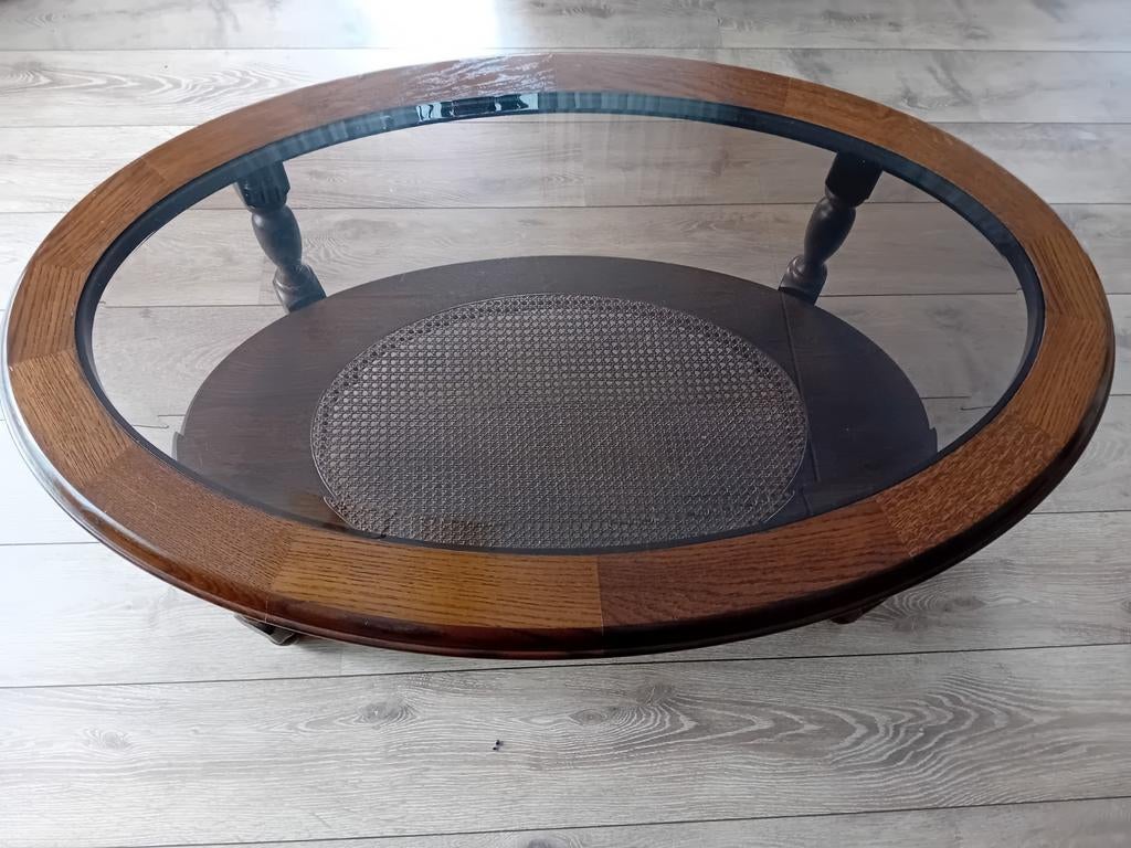 Salontafel ovaal donker eiken, Huis en Inrichting, Tafels | Salontafels, Ophalen, 100 tot 150 cm, 50 tot 100 cm, Minder dan 50 cm