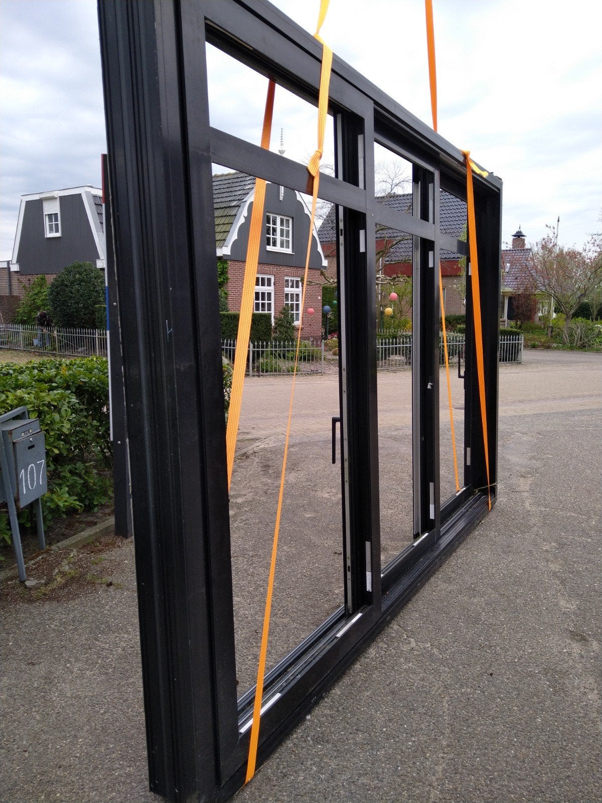 Kozijn met 2 schuifdeuren 3 vakken aluminium, 200 cm of meer, Aluminium, Ophalen of Verzenden, Zo goed als nieuw