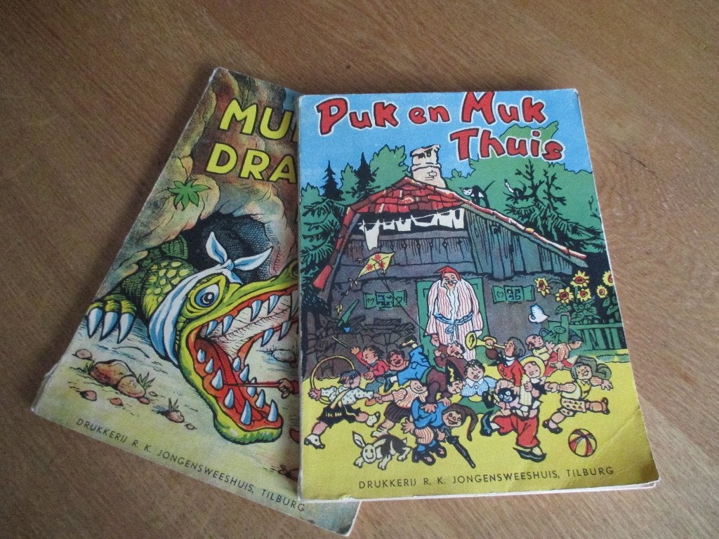 2 leesboekjes van Puk en Muk uit 1957., Ophalen of Verzenden, Gebruikt