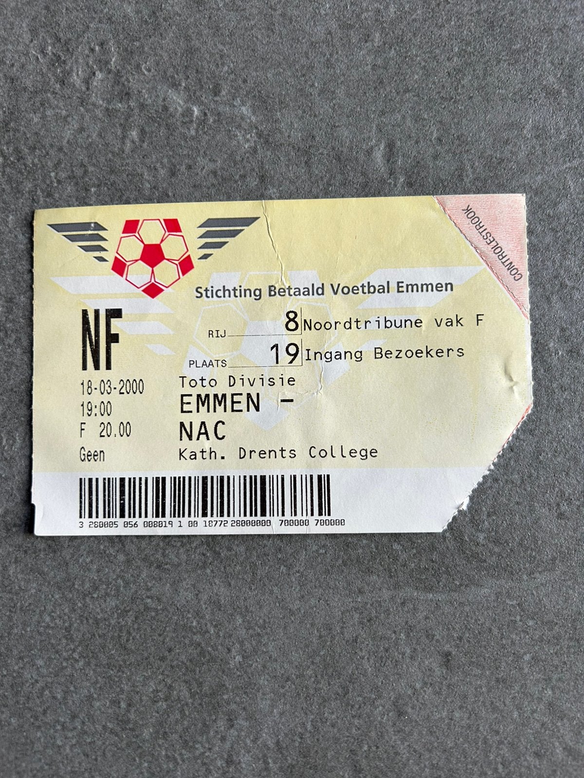 EMMEN - NAC ticket, Verzamelen, Sportartikelen en Voetbal, Ophalen of Verzenden, NAC Breda, Overige typen