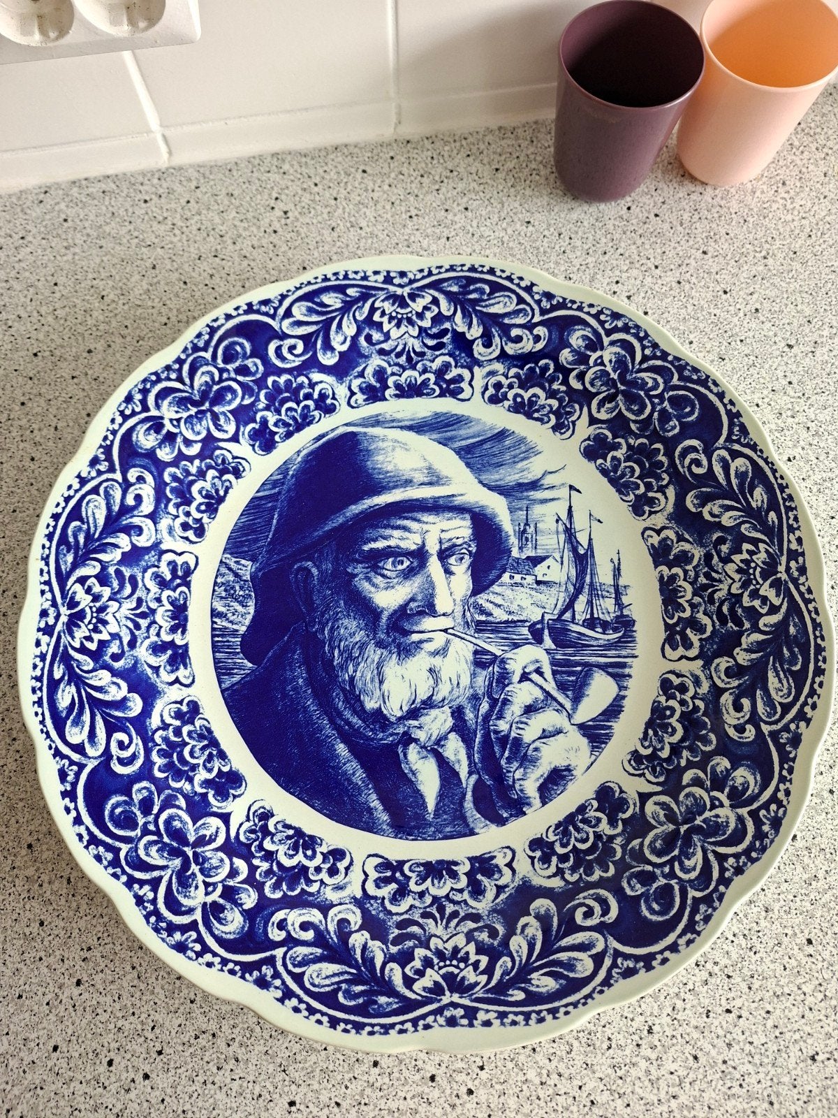 Vintage Boch Delfts Blauw Wandbord Visserman, Antiek en Kunst, Antiek | Wandborden en Tegels, Ophalen of Verzenden
