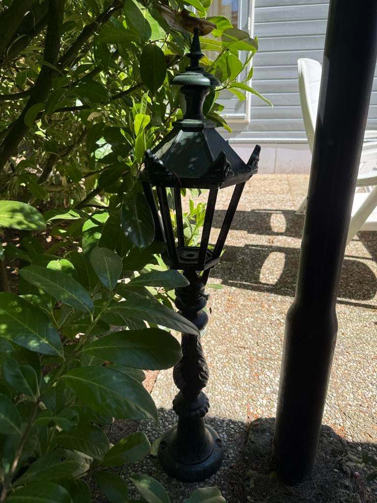 Grote groene ijzeren lantaarn lamp - circa 1,50m hoog, Ophalen of Verzenden, Gebruikt