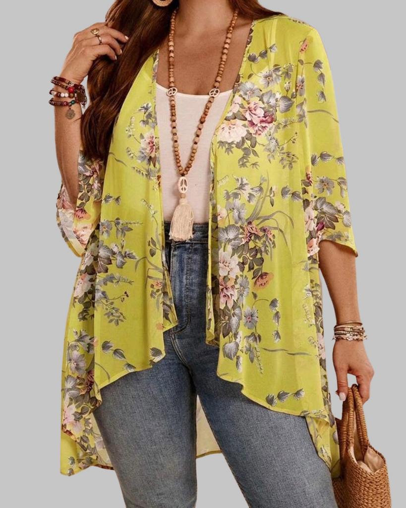 Bloemenprint Kimono Vest  (46-54), Kleding | Dames, Grote Maten, Nieuw, Trui of Vest, Overige kleuren, Verzenden