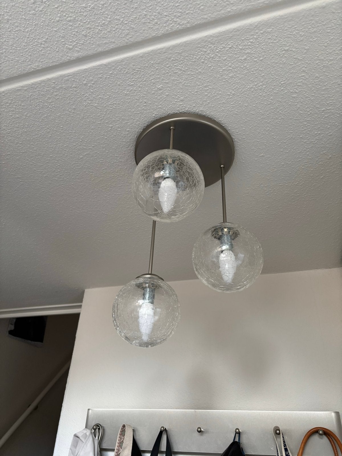 Hanglamp met 3 glazen bollen, ca. 45 cm hoog, Ophalen, Gebruikt, Glas, E27 (groot)