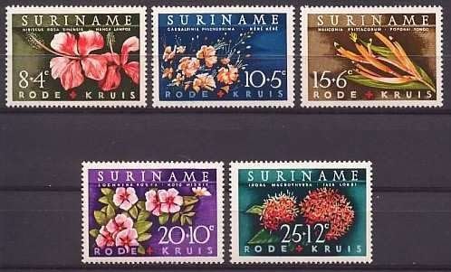 Suriname NVPH nr 379/83 postfris Bloemen 1962, Ophalen of Verzenden, Postfris