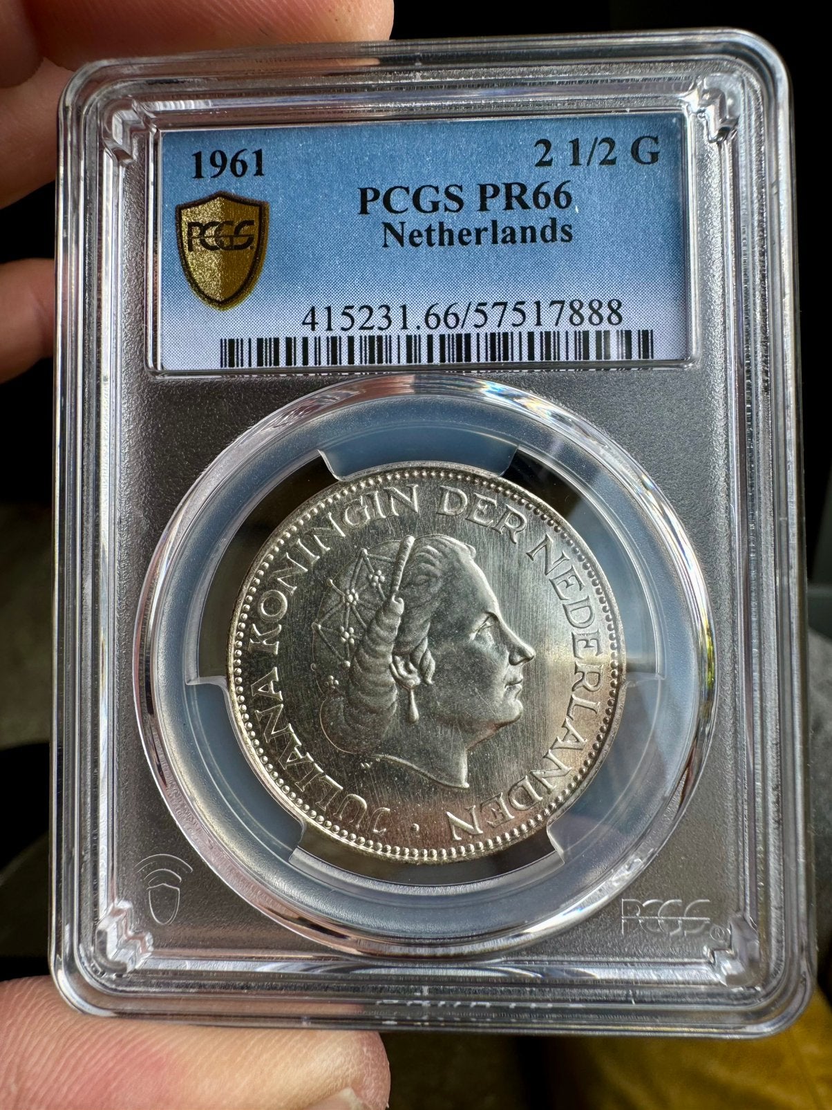 Rijksdaalder 1961 in pcgs proof 66, Ophalen of Verzenden, Vóór koninkrijk, 2½ gulden