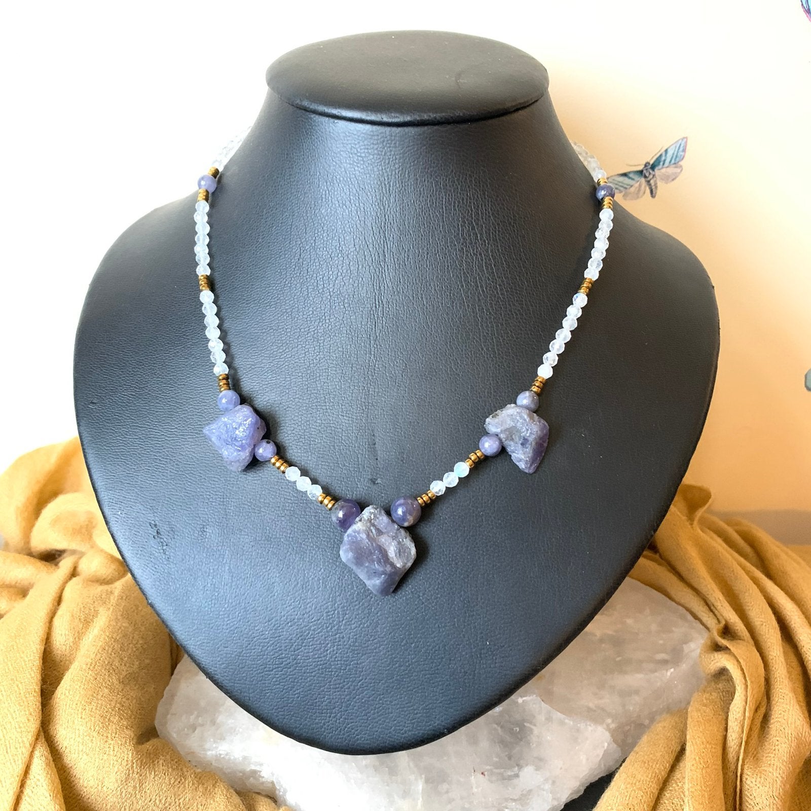 Tanzaniet ruw maansteen beschermt intuïtie eigenwaarde, Sieraden, Tassen en Uiterlijk, Kettingen, Nieuw, Steen of Mineraal, Blauw