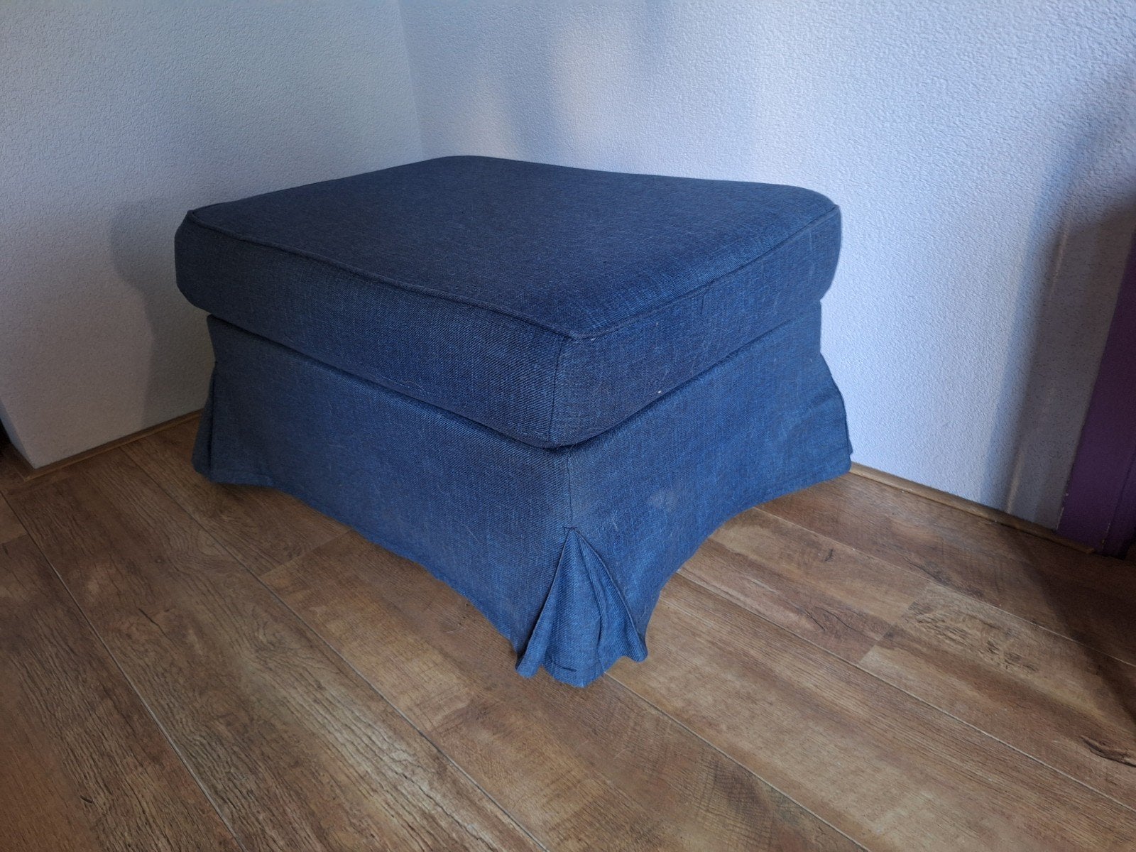 IKEA Ektorp voetenbank met 2 hoezen (blauw en grijs), Ophalen, Modern, Comfortabel, Gebruikt, 75 tot 100 cm