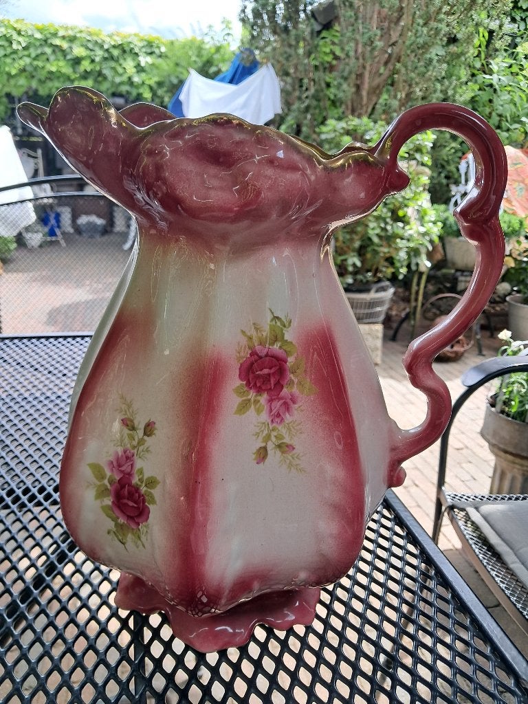 schenkkan-hoogte 33 cm,gebloemd-NWAO-Staffordshire-YWAO, Ophalen of Verzenden